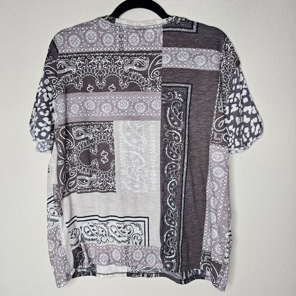Free People We The Free Size XS Grey Clarity T Shirt Patchwork Boho Paisley - Picture 6 of 6
